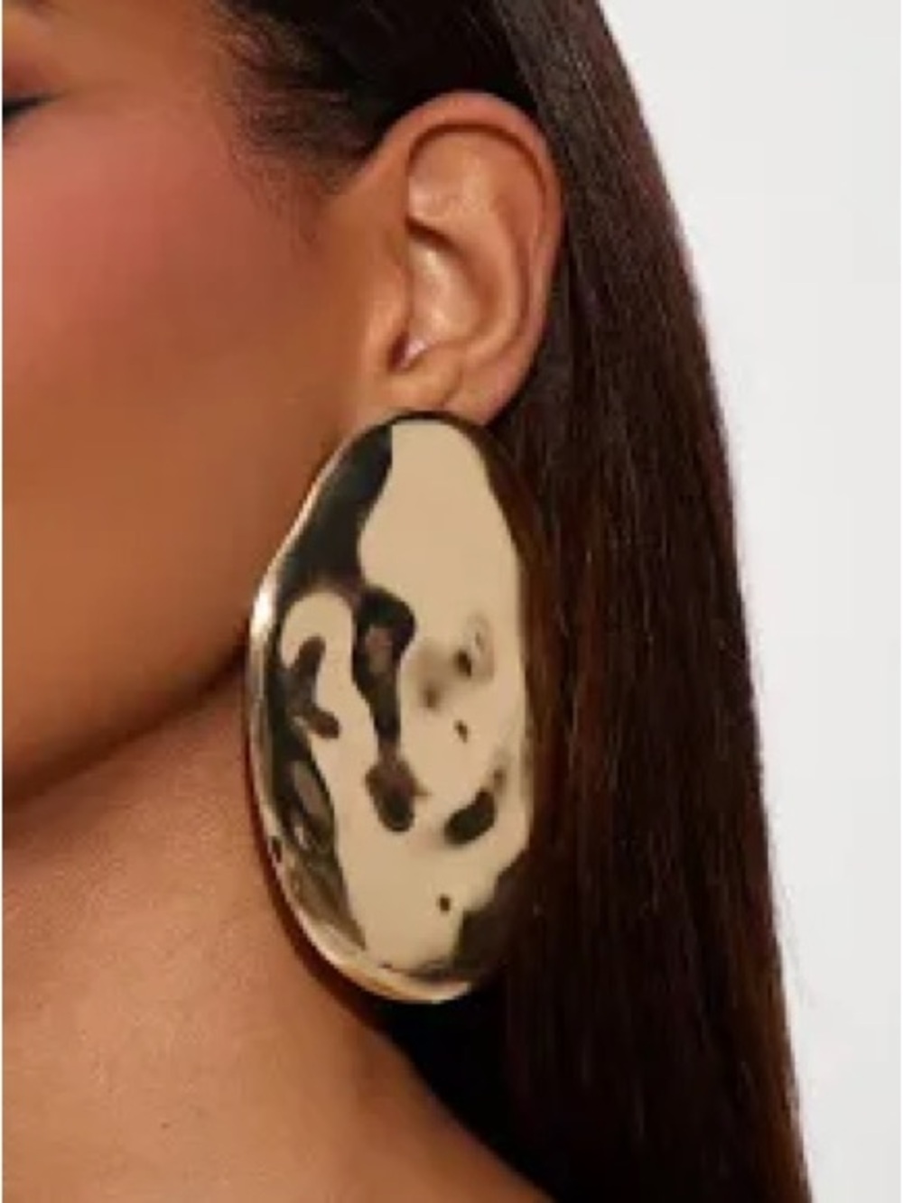 Bold Hammered Gold Oval Drop Earrings - Women Jewelry